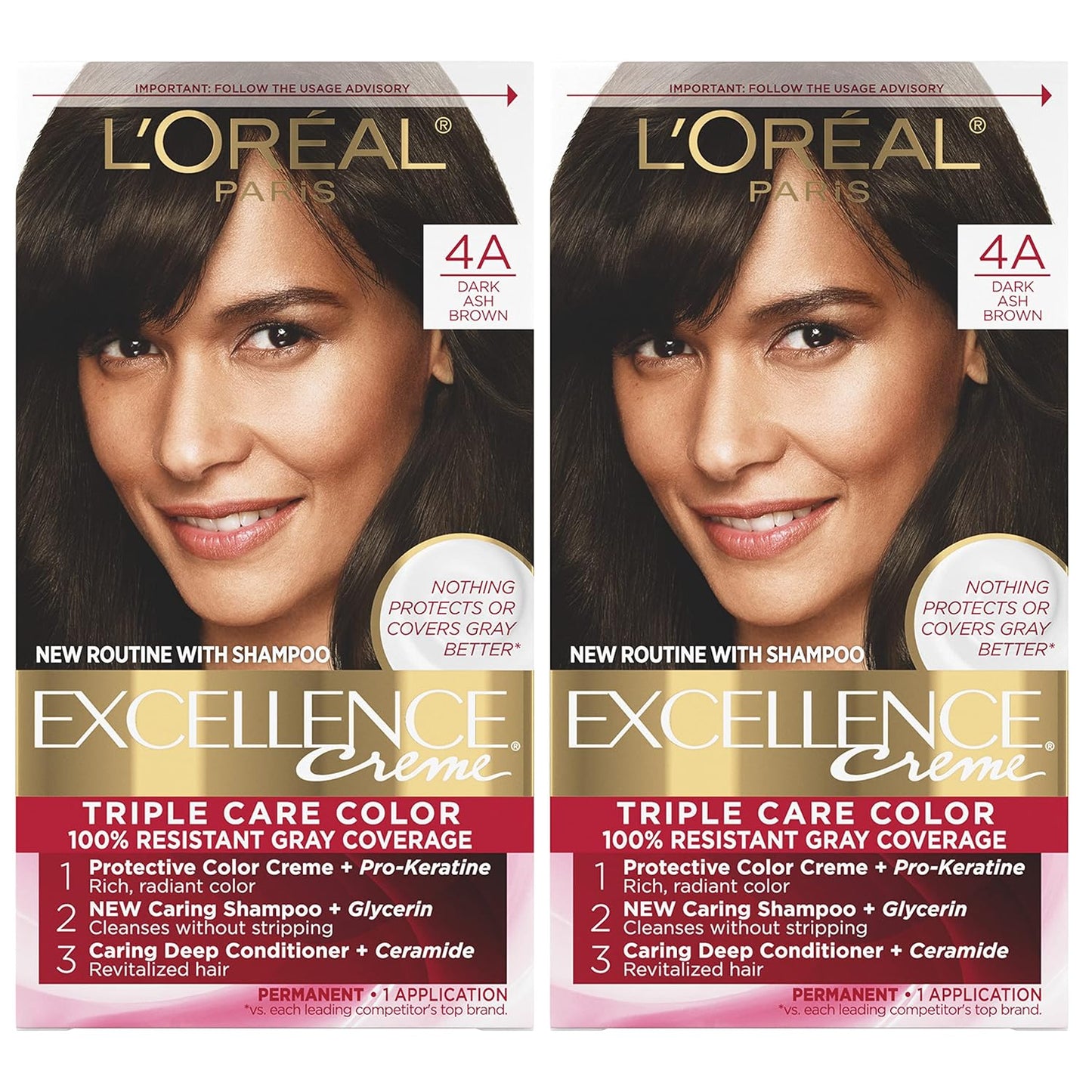 L'Oreal Paris Excellence Crème Hair Color | 4 Dark Brown | 100% Gray Coverage
