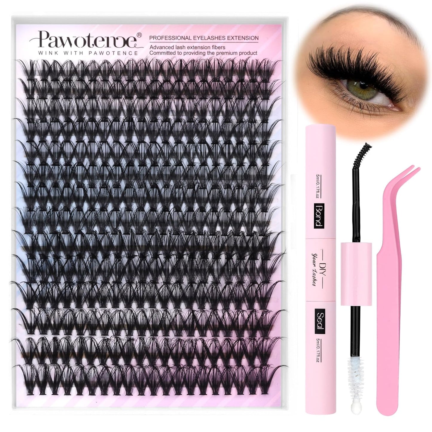 80D Full Volume Eyelash Clusters Kit | DIY Lash Extensions with Bond & Tweezers