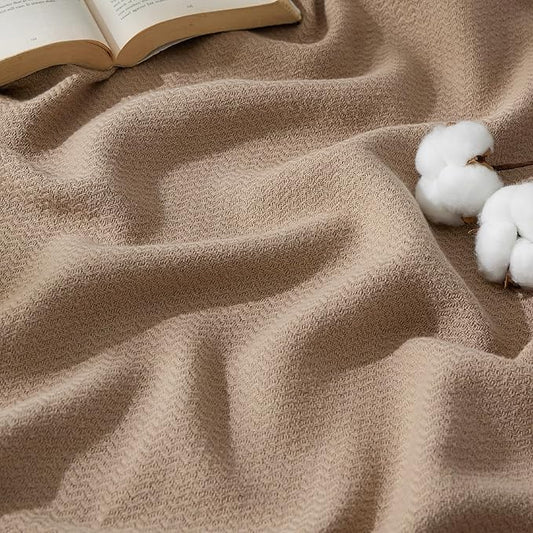 Bedsure 100% Cotton Blanket King Size for Bed - Breathable and Lightweight, Soft Cozy Textured Herringbone Woven Blanket for Summer Spring, Tan, 108x90 inches