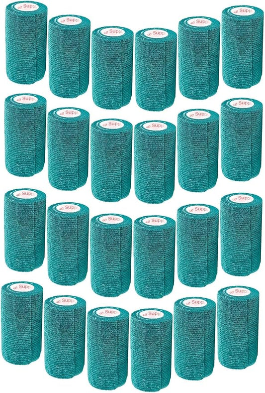 3 Inch Vet Wrap Tape Bulk (Hunter Green) (Pack of 24) Self Adhesive Adherent Adhering Flex Bandage Grip Roll for Dog Cat Pet Horse