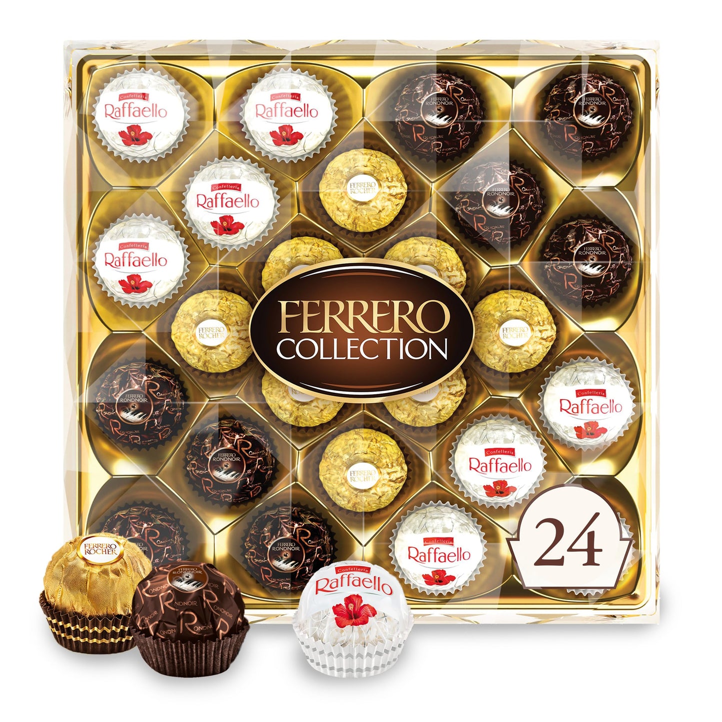 Ferrero Collection Gourmet Gift Box, 24 Assorted Confections with Hazelnut, Dark Chocolate and Coconut, 9.1 oz