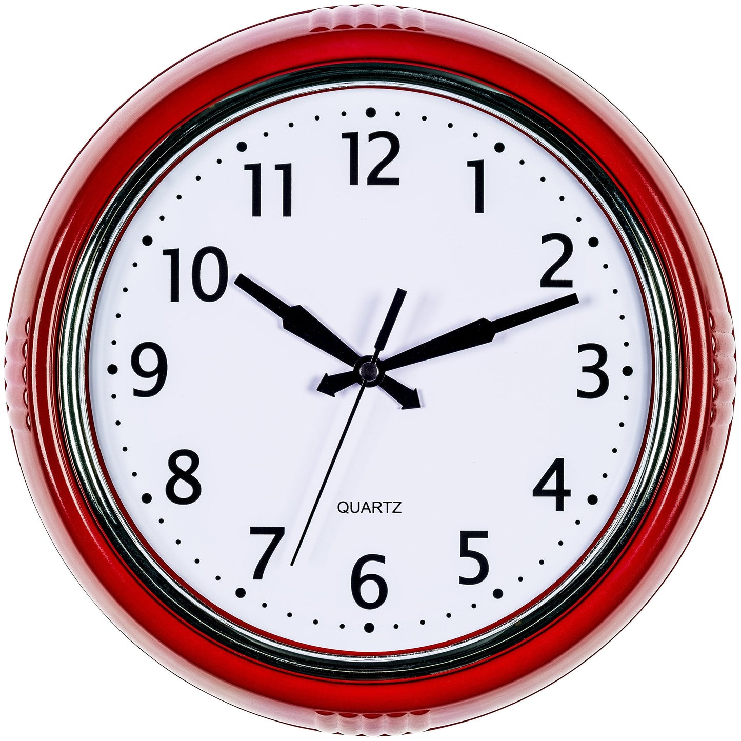 Bernhard Products Retro Wall Clock 9.5 Inch Red Kitchen 50's Vintage Design Round Silent Non Ticking Battery Operated Quality Quartz Clock