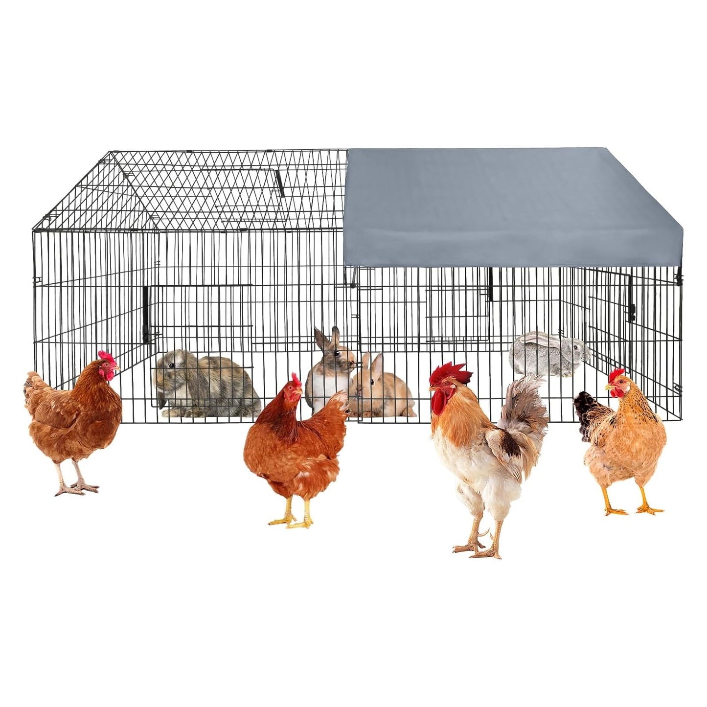 M optimized 86"x40"x40" Metal Chicken Coop, Chicken Run with Waterproof Cover, Outdoor Backyard Farm Animal Enclosure Crate Pet Playpen Exercise Pen for Rabbit Duck