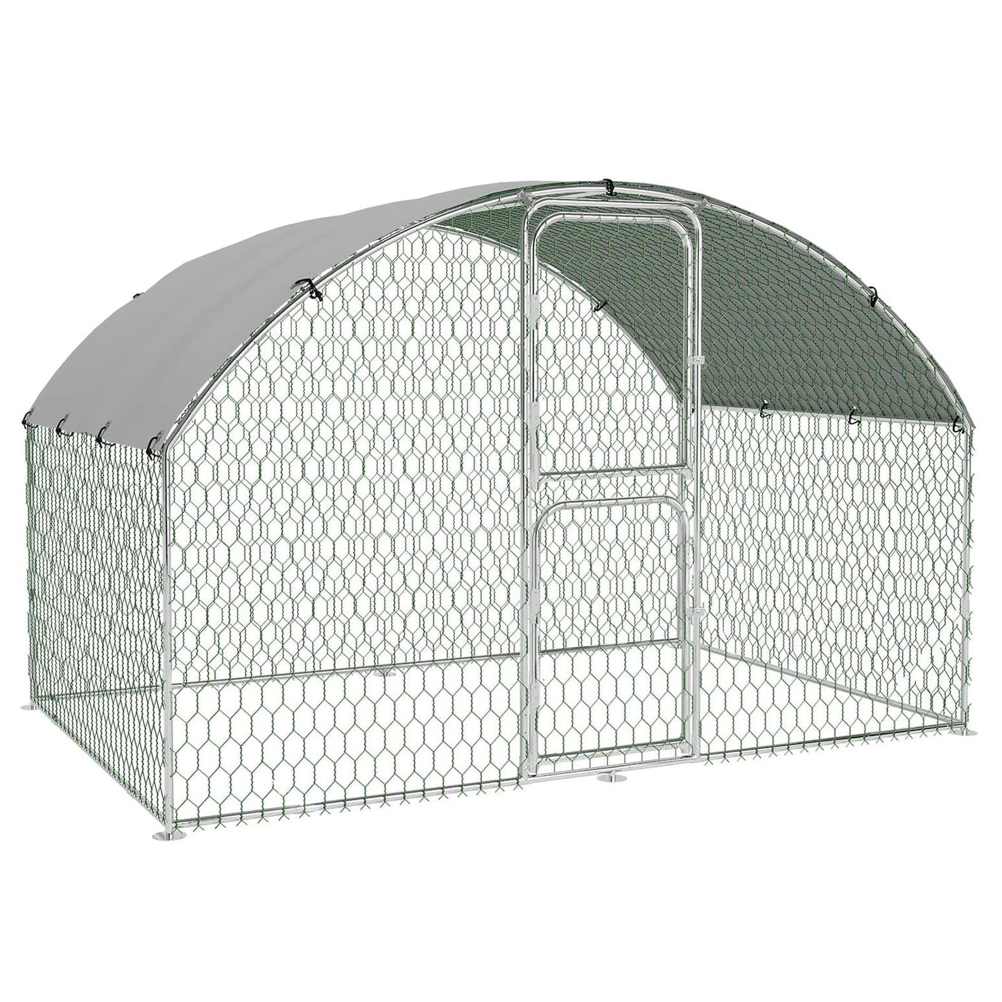 Large Metal Chicken Coop, Doom Roof Large Chicken Run for Yard, Walk-in Poultry Cage with Double Door & Waterproof Cover, Chicken Pen for Outdoor Backyard Farm