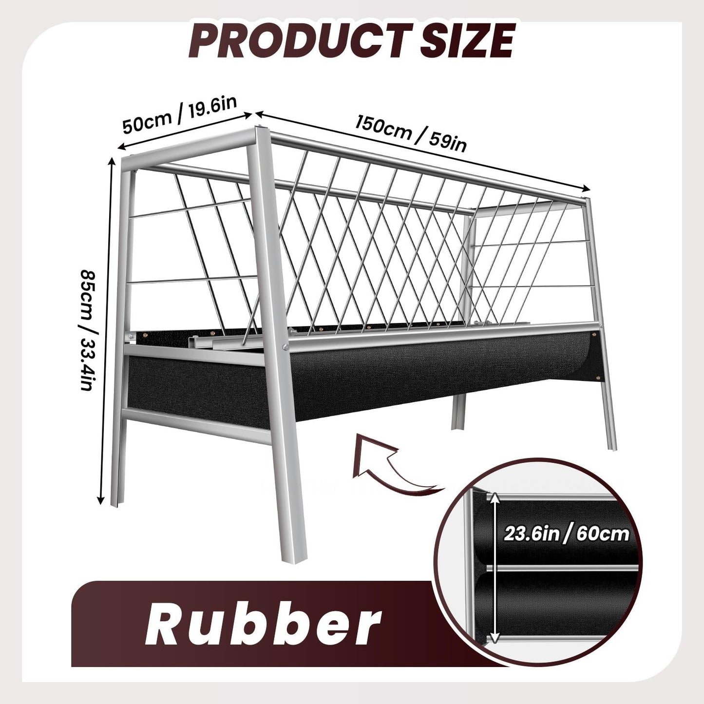 2 in 1 Goat Hay Feeder - 77 Gallon Stainless Steel with Rubber Grooves Livestock Feeder for Goats, Sheep & Horses - Durable Farm Animal Feeding Solution with Large Capacity & Rust-Resistant Design