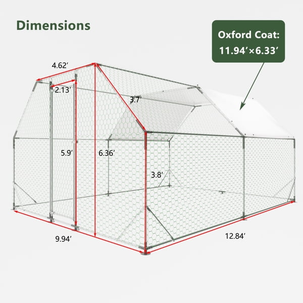 "10' x 13' Heavy-Duty Galvanized Walk-In Chicken Coop – Large Metal Poultry Run with Removable Tarp, Lockable Door, & Hexagonal Mesh for Hens, Ducks, Rabbits (6.36' Tall)"