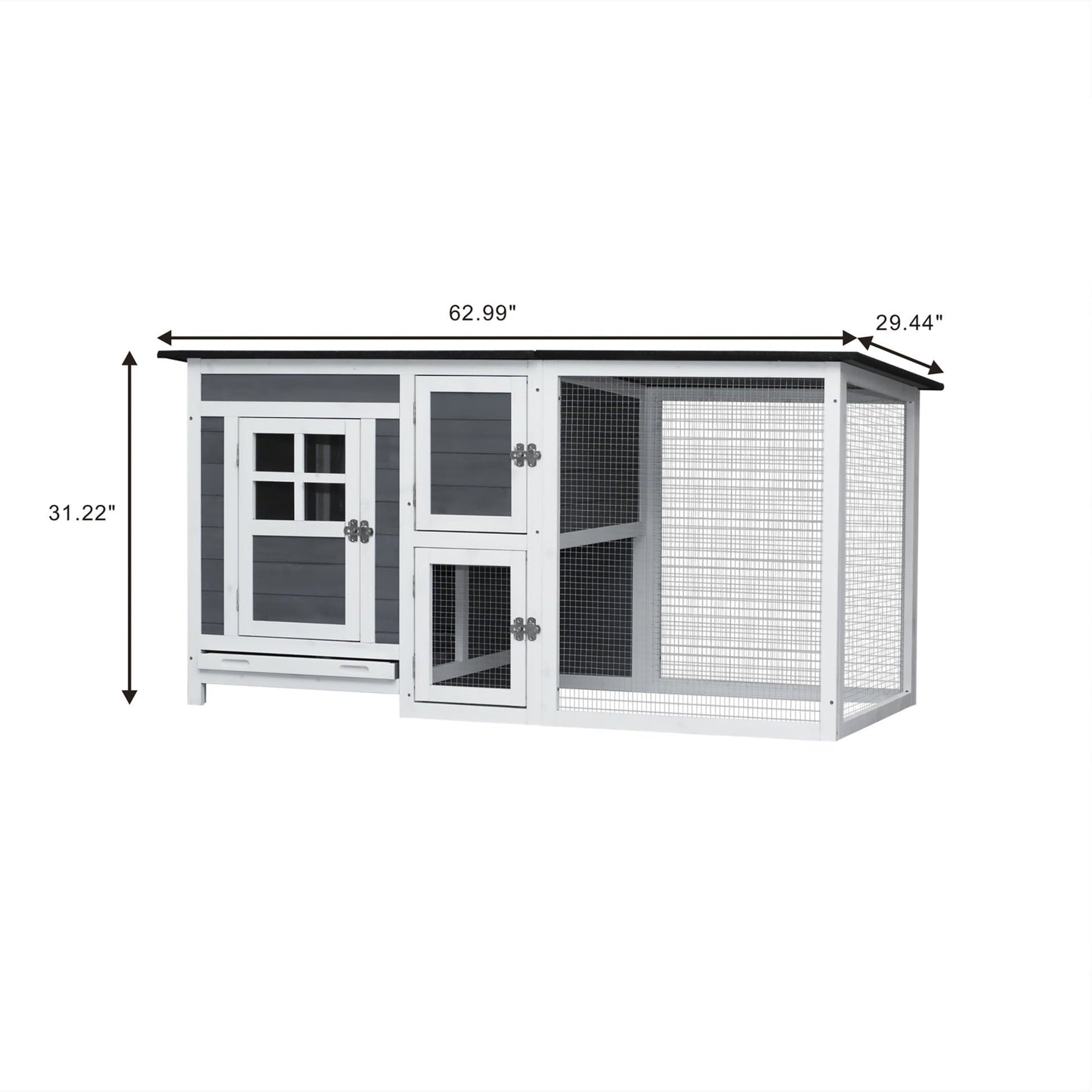 Outdoor Chicken Coop with Run Cage for 3-4 Chickens, Wooden Hen House with Nesting Box & Pull-Out Tray, Weatherproof & Predator-Resistant Poultry Hutch for Rabbits Ducks Backyard Pets