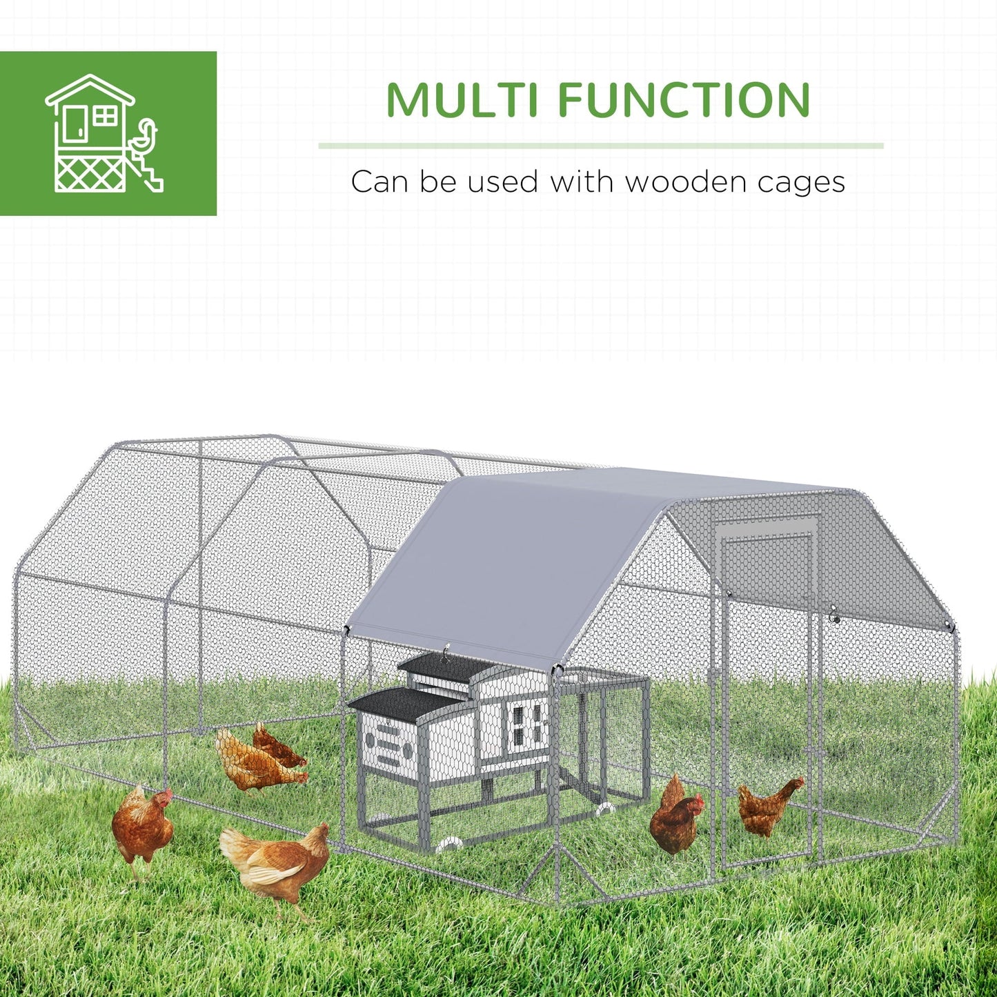 Large Chicken Coop Metal Chicken Run with Waterproof and Anti-UV Cover, Flat Shaped Walk in Fence Cage Hen House for Outdoor and Yard Farm Use, 1" Tube Diameter