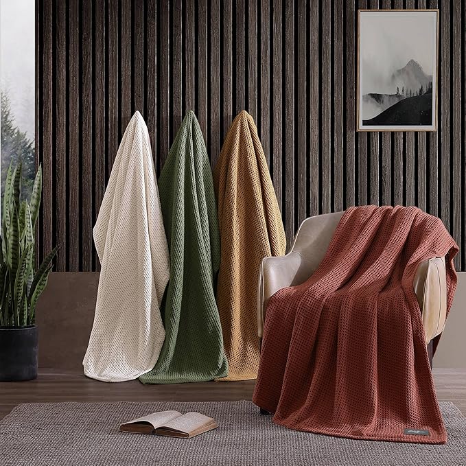 Eddie Bauer Blanket Soft Waffle Weave Bedding, Medium Weight Bedroom Decor, Softens Every Wash, Queen, Orange