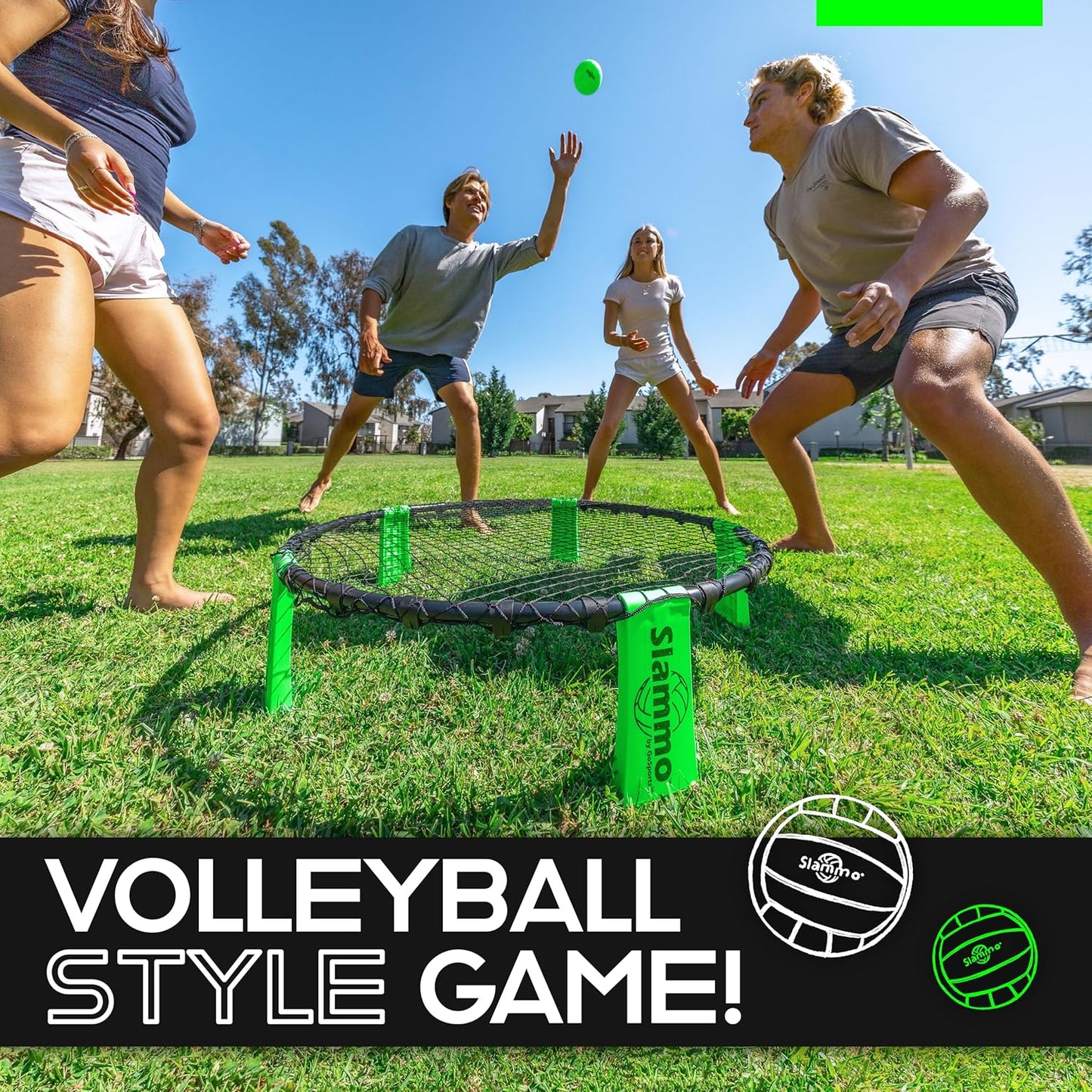 GoSports Slammo Game Set (Includes 3 Balls, Carrying Case and Rules) - Outdoor Lawn, Beach & Tailgating Roundnet Game for Kids, Teens & Adults