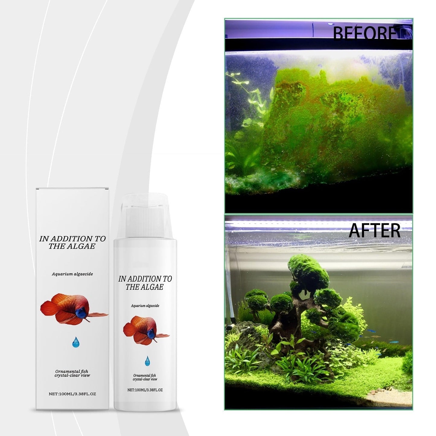 Aquarium Algae Remover Fish Tank Cleaner – Safe for All Fish, Rapid Water Clarifier with Bio-Enzymes, Reduces Sludge & Maintains Crystal Clear Water Quality, 100ml