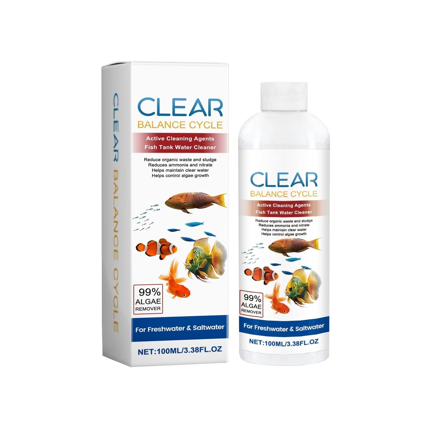 Aquarium Water Clarifier, 3.4 fl oz Liquid to Remove Cloudiness & Sludge, Safe for Freshwater Fish Tanks, Controls Algae & Improves Clarity