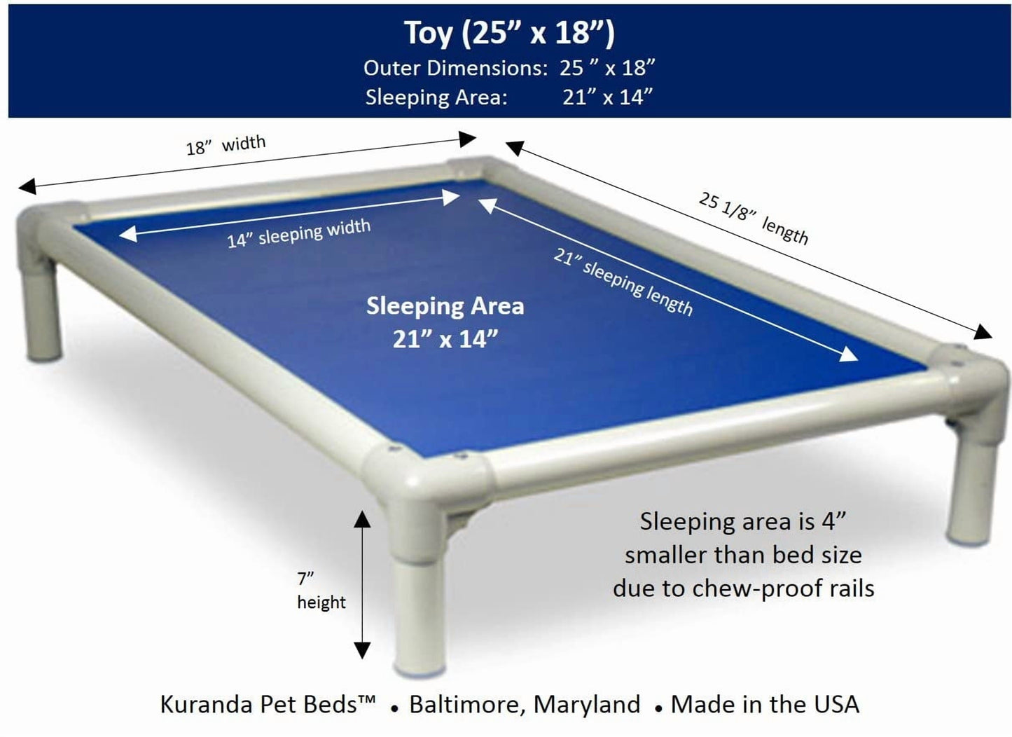 Chewproof Heavy Duty Dog Bed 25x18 Inches for Large Dogs, Rip Proof Vinyl Fabric, Scratch Resistant, Almond PVC Frame, Royal Blue