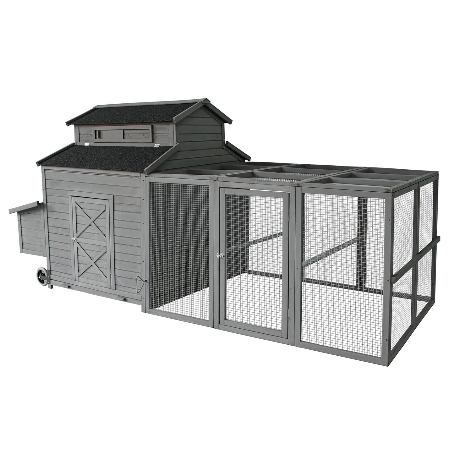 Chicken Coop for 6-10 Chickens, 112" Extal Large Chicken Coops, with Chicken Run & Nesting Box & Secure Enclosure, Outdoor Wooden Hen House Hutch for Rabbit, Poultry Pet, Duck