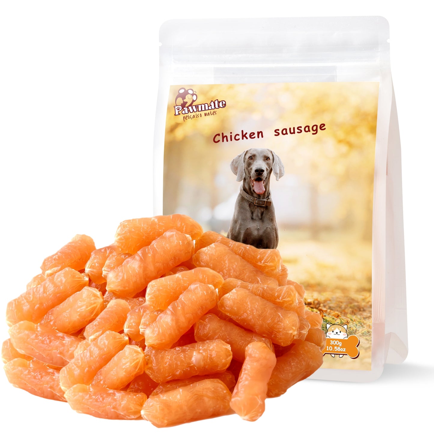 Pawmate Chicken Sausage Dog Treats, Natural Protein Rich Treats for All Dogs, 11oz