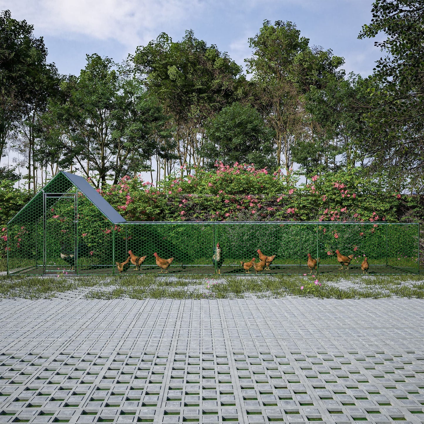Coowa 26 FT x 6.7 FT Large Metal Chicken Coop Walk-in Run with Waterproof UV-Resistant Cover