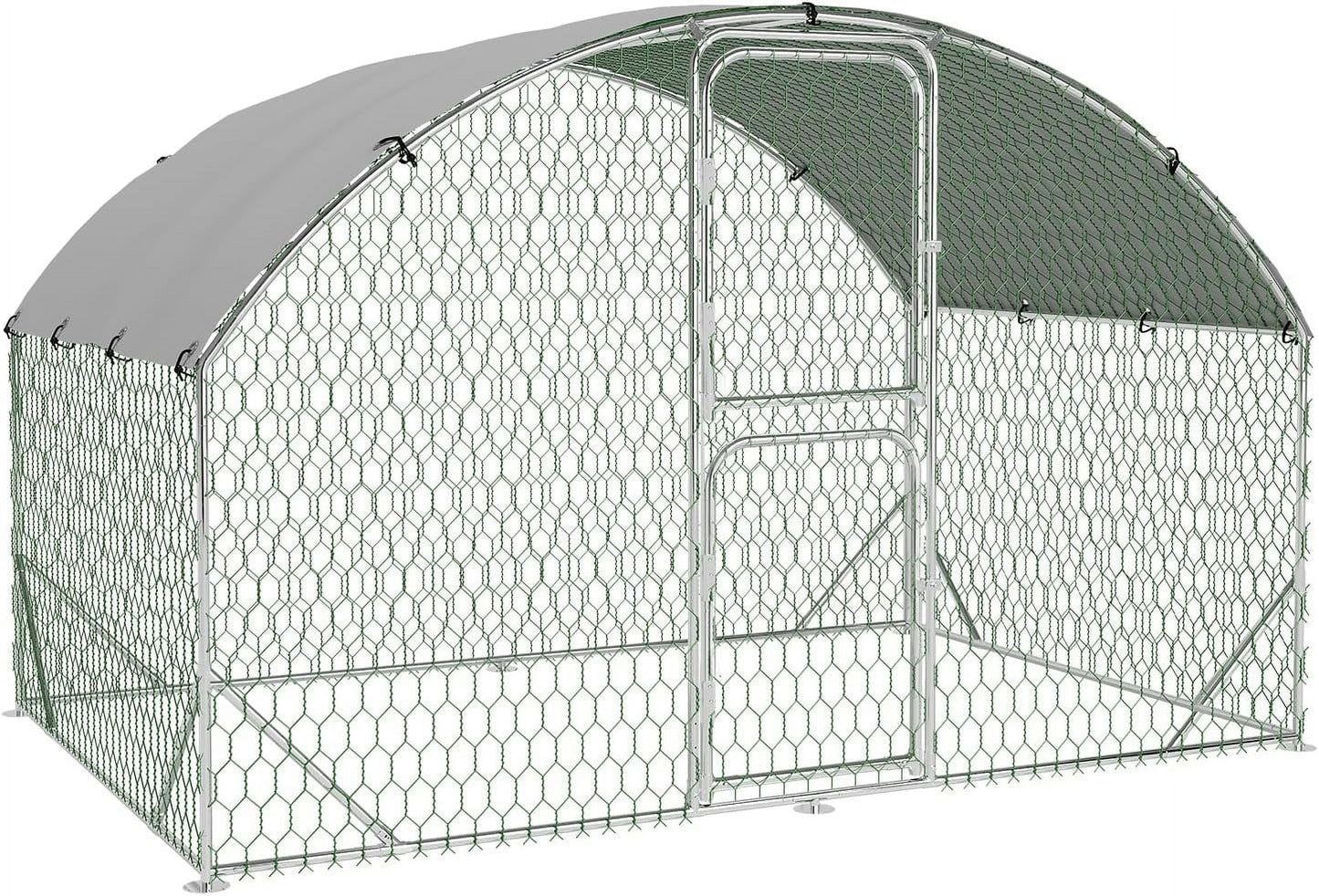 Garvee Large Metal Chicken Coop, 9.8x6.5x6.5 FT FT Metal Chicken Run with Reinforced Triangle Support & Double Doors, Outdoor Walk-in Poultry Cage for Yard