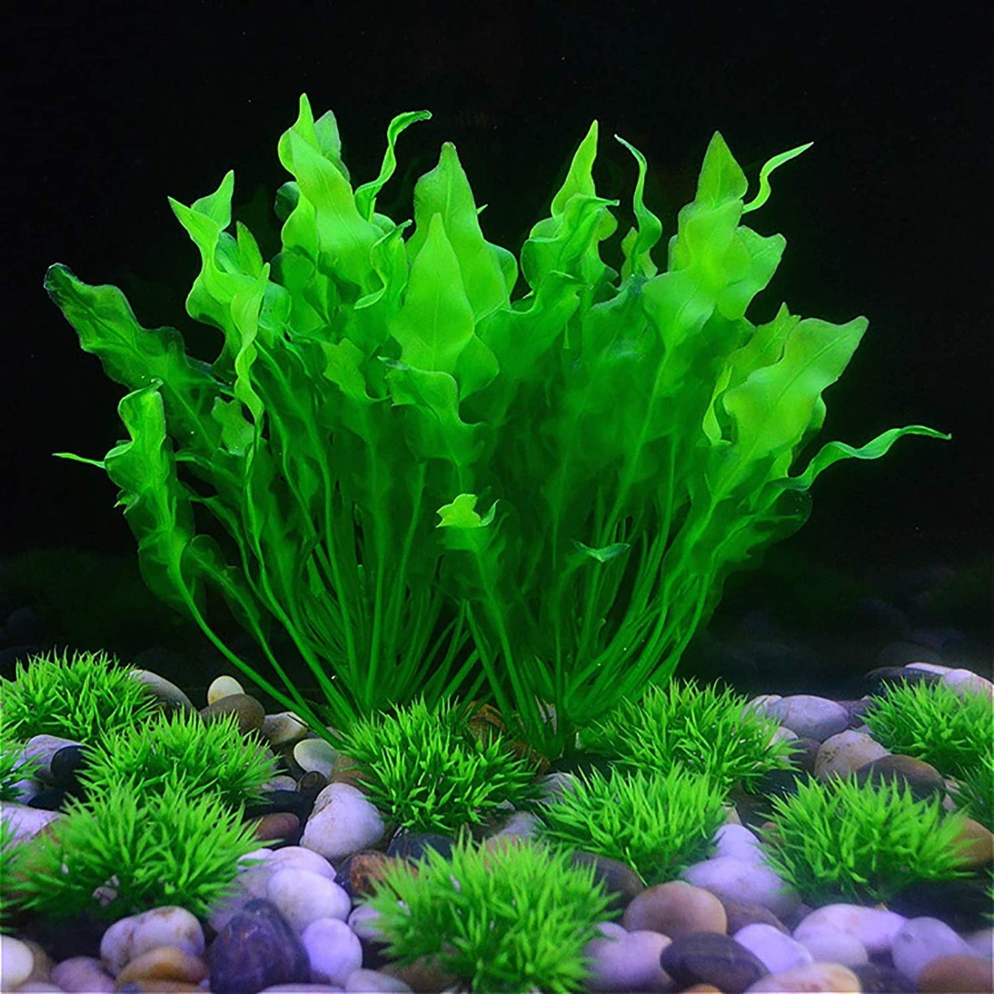 Green Plastic Aquarium Tank Grass Decoration 9.5" Tall Broad Leaf Artificial Aquatic Plants, Aquarium Water Grass for Fish Tank Decoration.