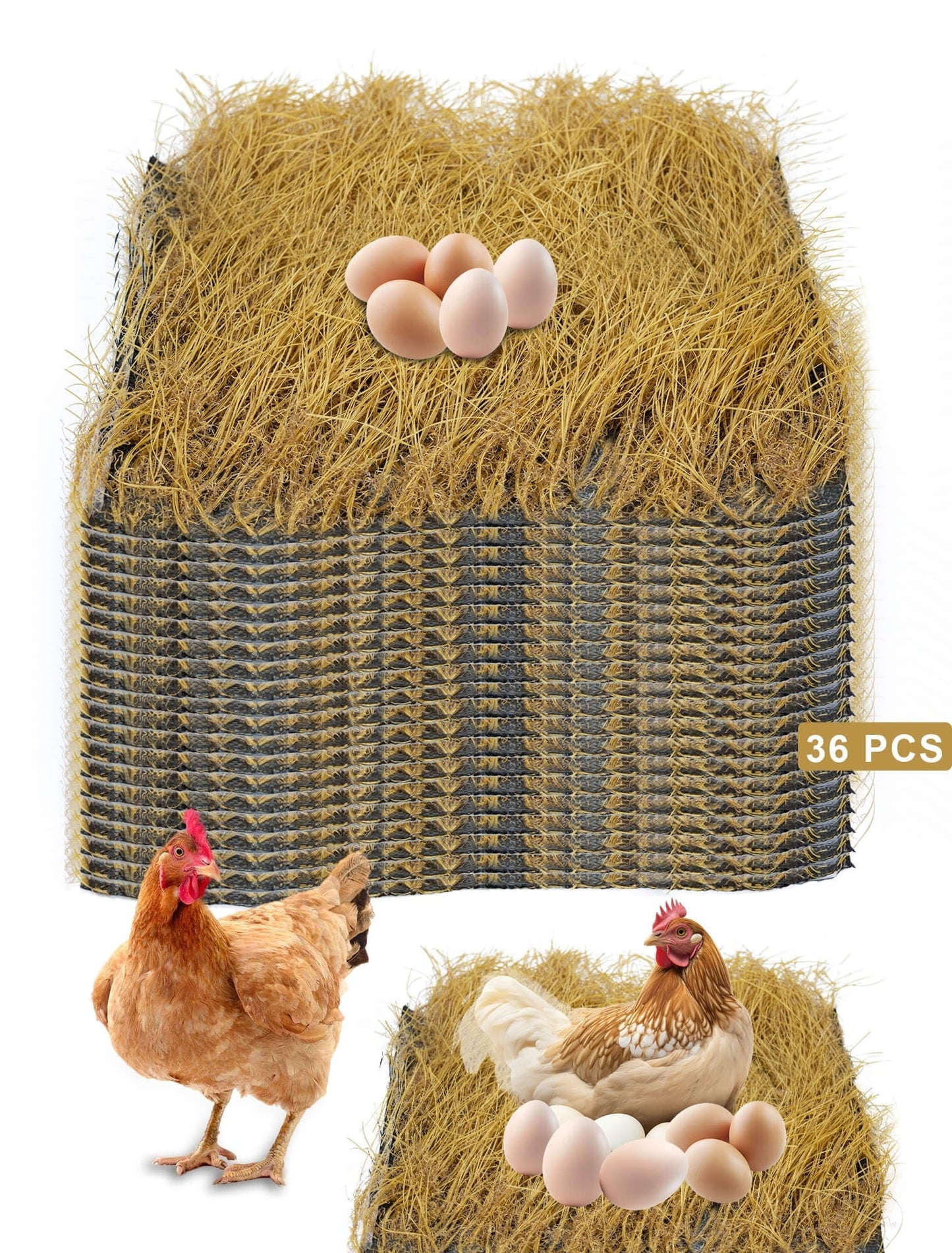 HOTSOUL 36 Pack Chicken Nesting Pads, 12x12 inch Yellow Artificial Grass Nesting Box Liners, Washable & Reusable Hen Nest Mats, Soft and Durable Coop Bedding