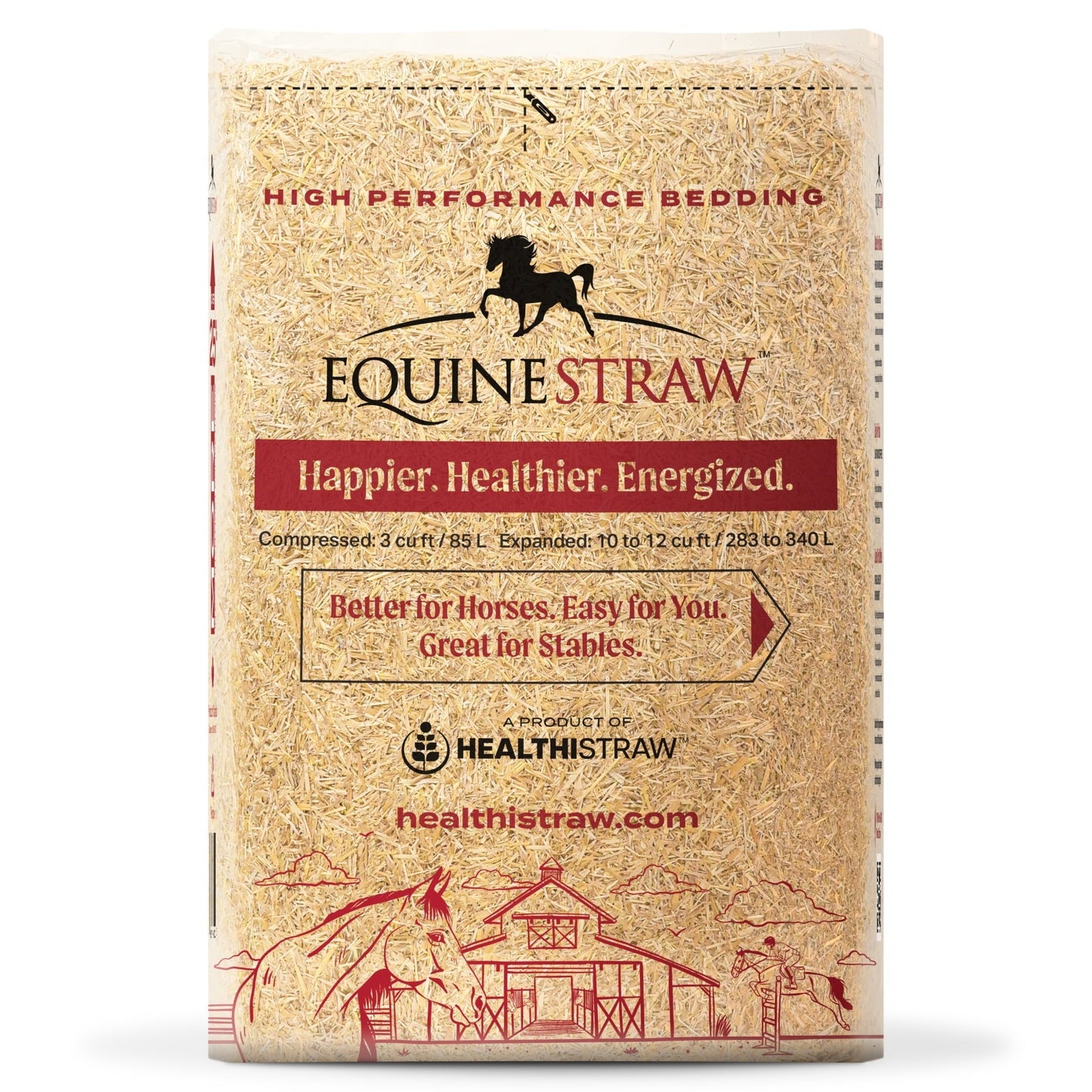 HealthiStraw EquineStraw, 3 cu ft - All-Natural Wheat Straw Bedding for High-Performance Horses, Foaling and Trailers - Horses with Respiratory or Sensitive Skin Issues- Sustainably Sourced - Cleaned