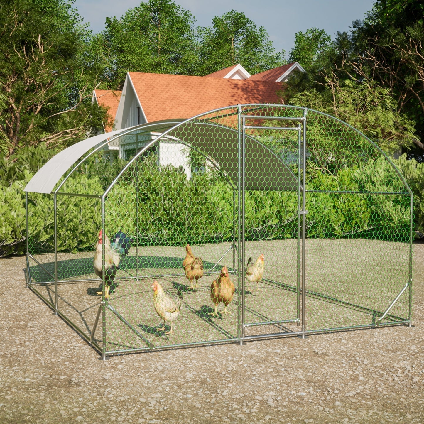 Large Metal Chicken Coop, Outdoor Chicken Cage Run with Waterproof and Anti-UV Cover, Dome Roof Walk-in Poultry Cage Rabbit Duck House for Outside, Backyard and Farm, 9.84' x 13.12' x 6.56'