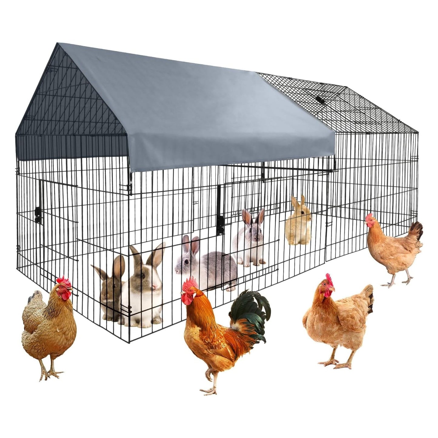 M optimized 86"x40"x40" Metal Chicken Coop, Chicken Run with Waterproof Cover, Outdoor Backyard Farm Animal Enclosure Crate Pet Playpen Exercise Pen for Rabbit Duck
