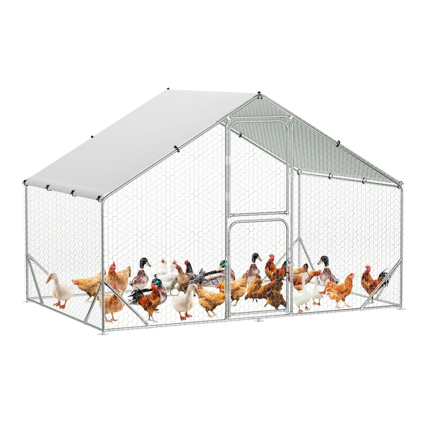 M optimized Large Metal Chicken Coop, Chicken Coop Run with Cover, Large Chicken Run with Double Door, Chicken Pen for Outdoor Farm Yard, 6.5'L x 9.8'W x 6.5'H
