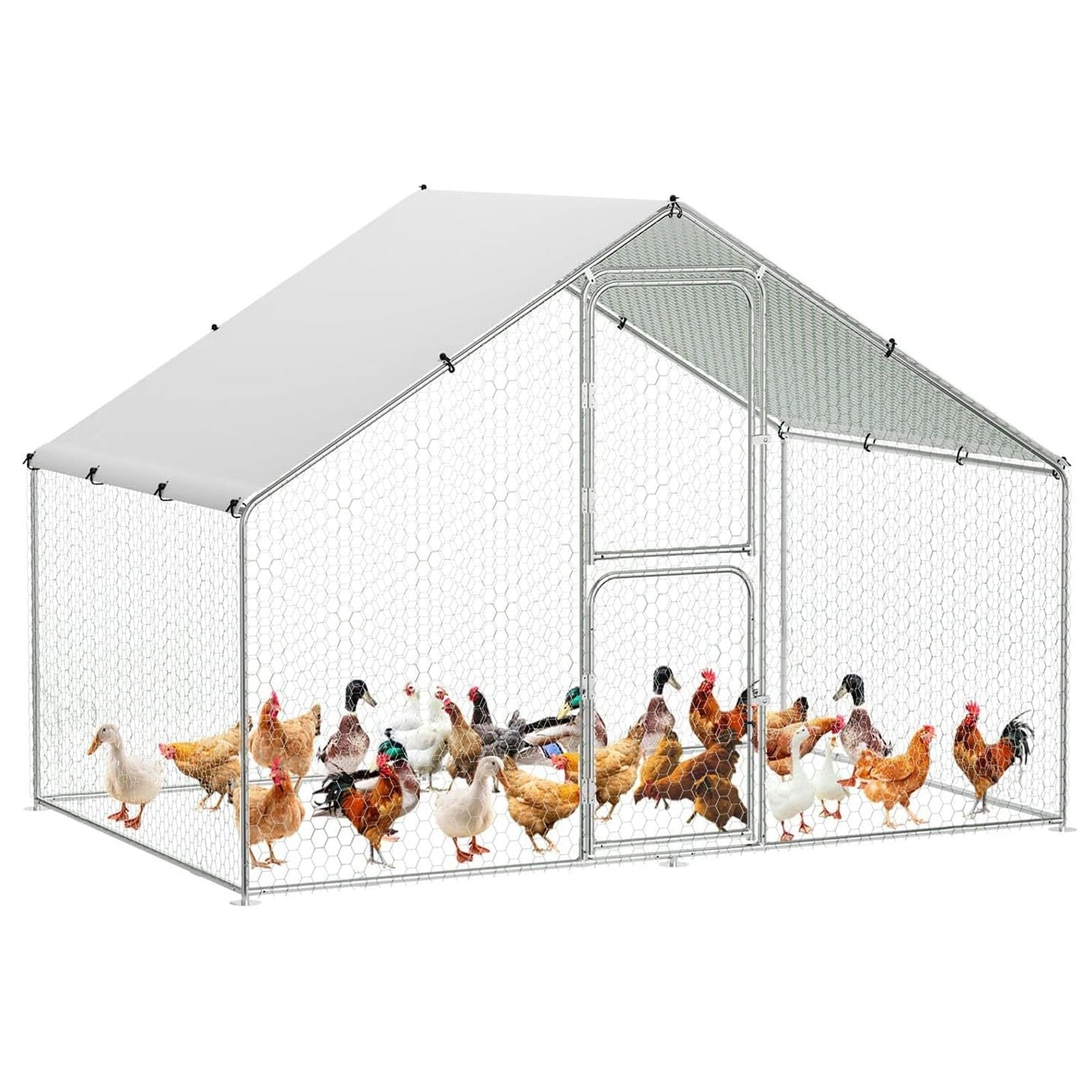 M optimized Large Metal Chicken Coop with Double Door & Waterproof Cover, Walk-in Poultry Cage, Chicken Pen, Outdoor Chicken Run for Backyard Farm, 9.8' W x 6.5' D x 6.5' H
