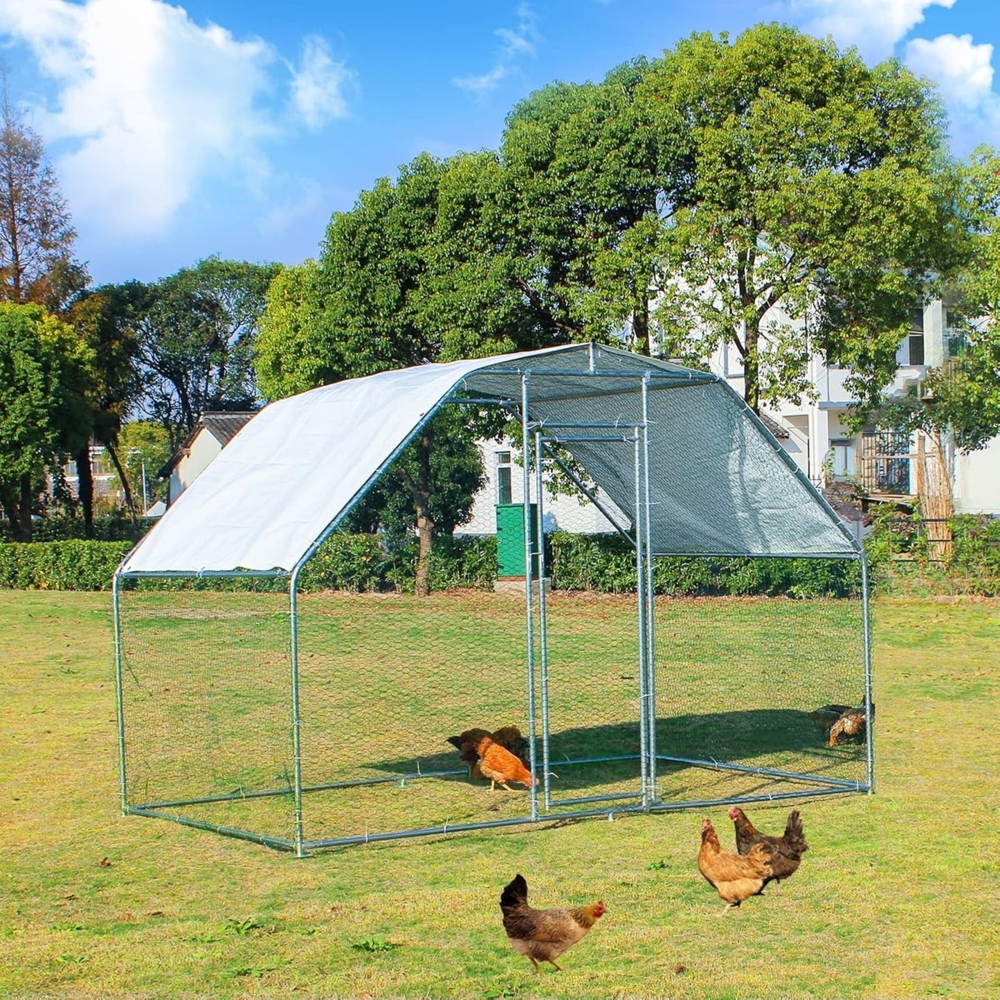 M optimized Large Metal Chicken Coop, Spacious Metal Chicken Coop with Anti-Ultraviolet Cover & Waterproof Cover, for Farm, Backyard, Outdoor