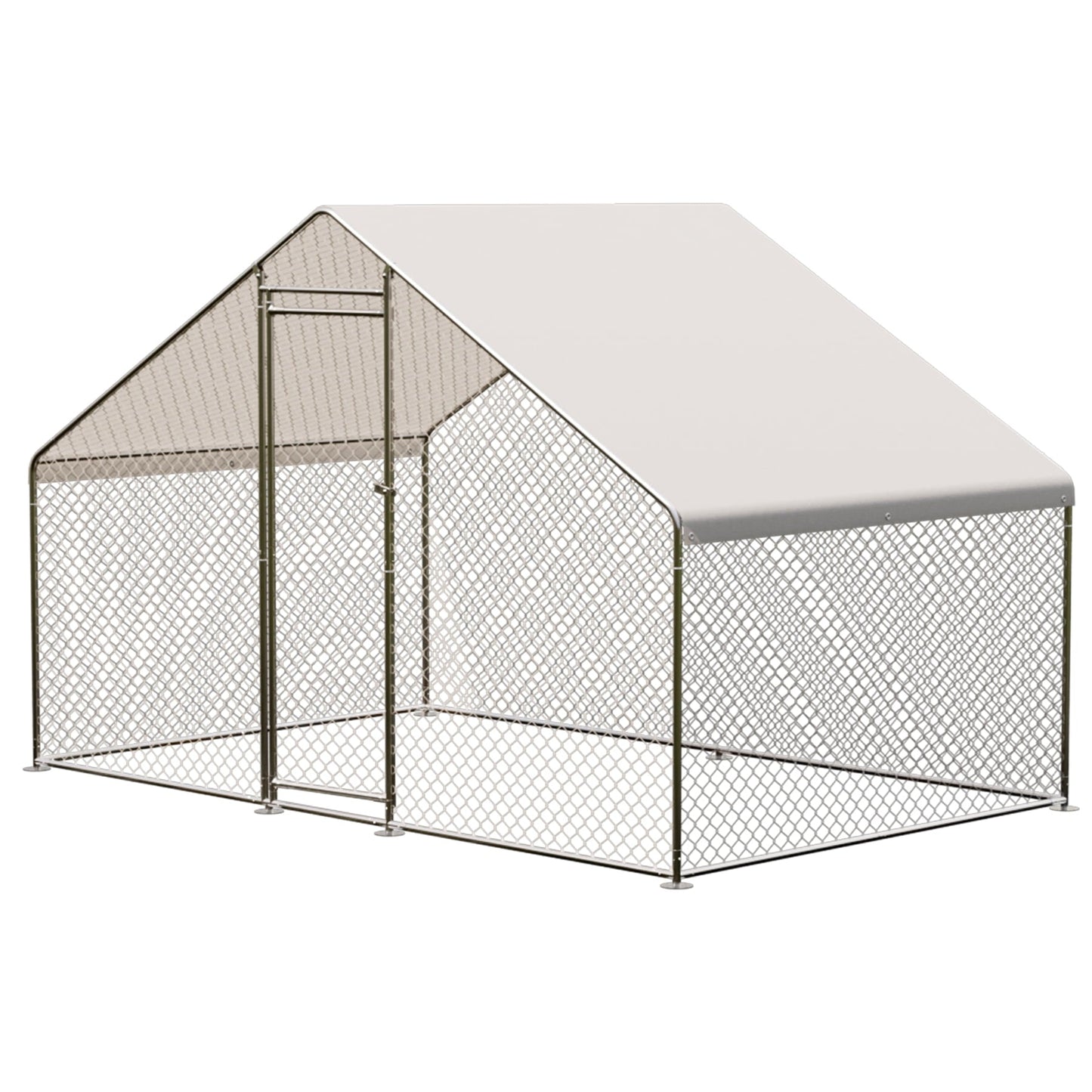 M optimized Large Metal Chicken Coop, Walk-in Poultry Cage, Large Outdoor Chicken Coop with Waterproof Cover for Outdoor Yard Farm Use, 9.8'x6.5'x6.5' Silver