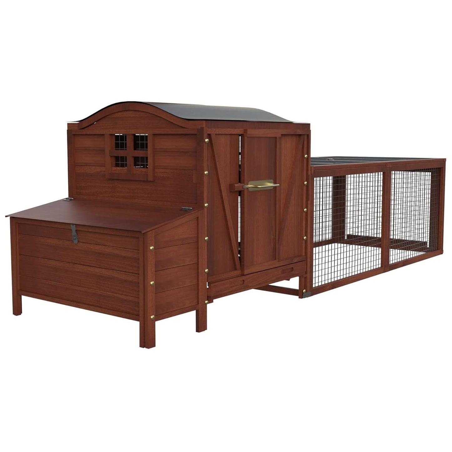 M optimized Wooden Chicken Coop for 3-5 Chickens, 106in Outdoor Run, Waterproof Roof, Nesting Box, Pull Out Trays and Ramp, Red