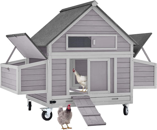 BUTINGLALE Chicken Coop on Wheels Movable Hen House with Two Nesting Boxes, Large Poultry Cage Outdoor Duck Cage