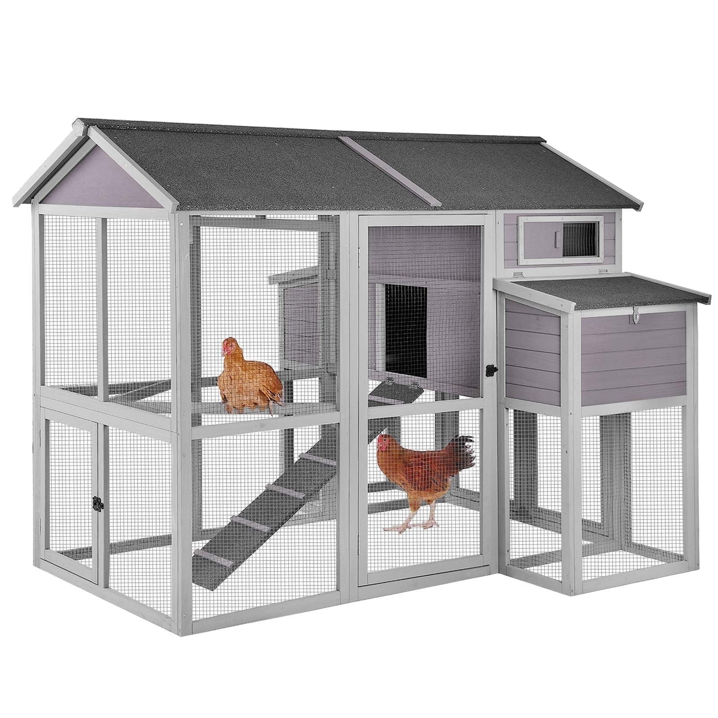 BUTINGLALE Chicken Coop with Large Nesting Boxes Outdoor Hen House with 30.5ft² Sleeping Area and Run for 6 to10 Chickens 75.7" L x 65.7" W x 59.1" H