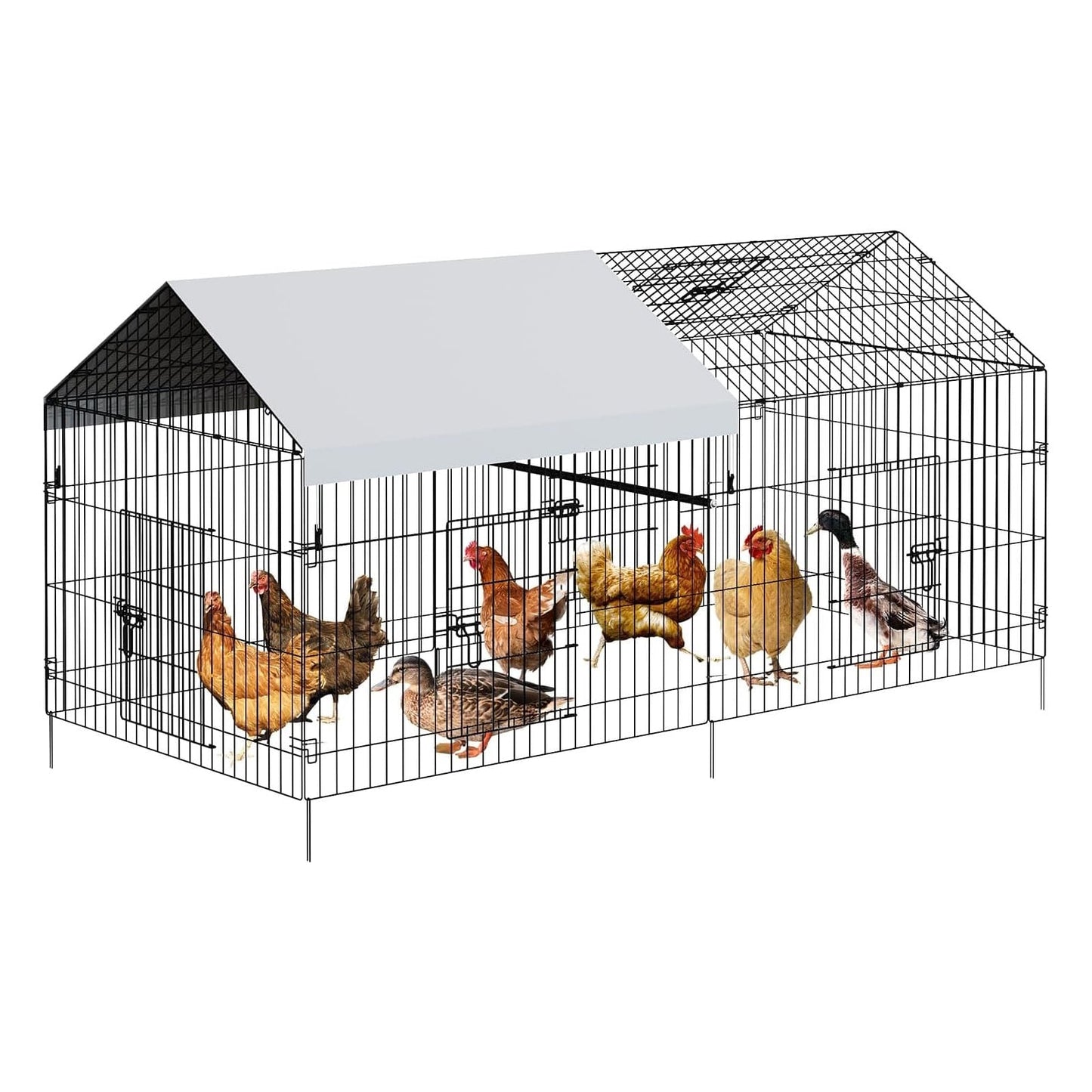 Metal Chicken Coop, 86 x 40 x 40 Inch Chicken Run for Yard with Waterproof Cover, Outdoor Portable Chicken Pen with 4 Doors, 1 Window, Chicken House for Small Animals Duck, Rabbit, Hen