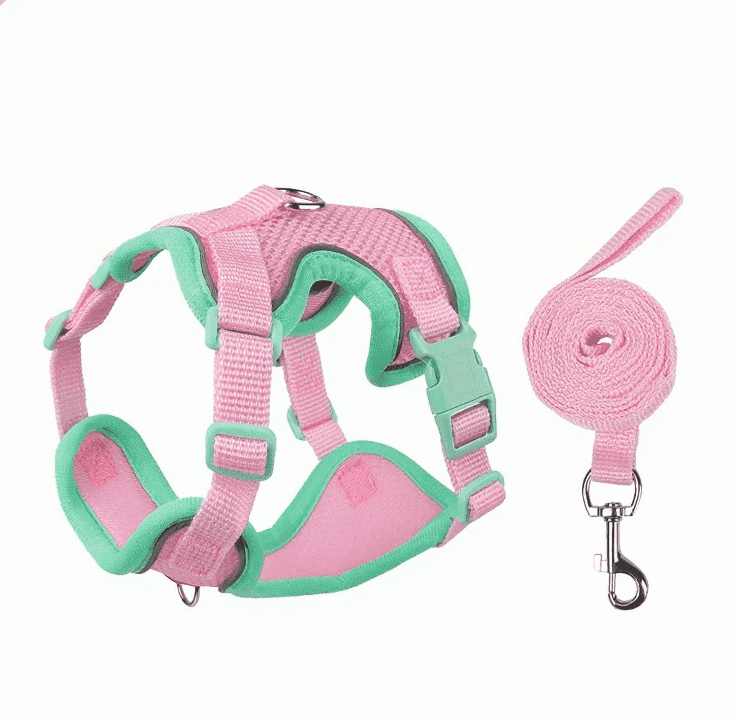 NOYAFA Dog Harness & Leash No Pull Puppy Harness for Small to Medium Dogs, Cats ,Reflective Adjustable Soft Padded D-Rings Pet Harness with Hook & Loop Fastener, Buckle （Pink S）
