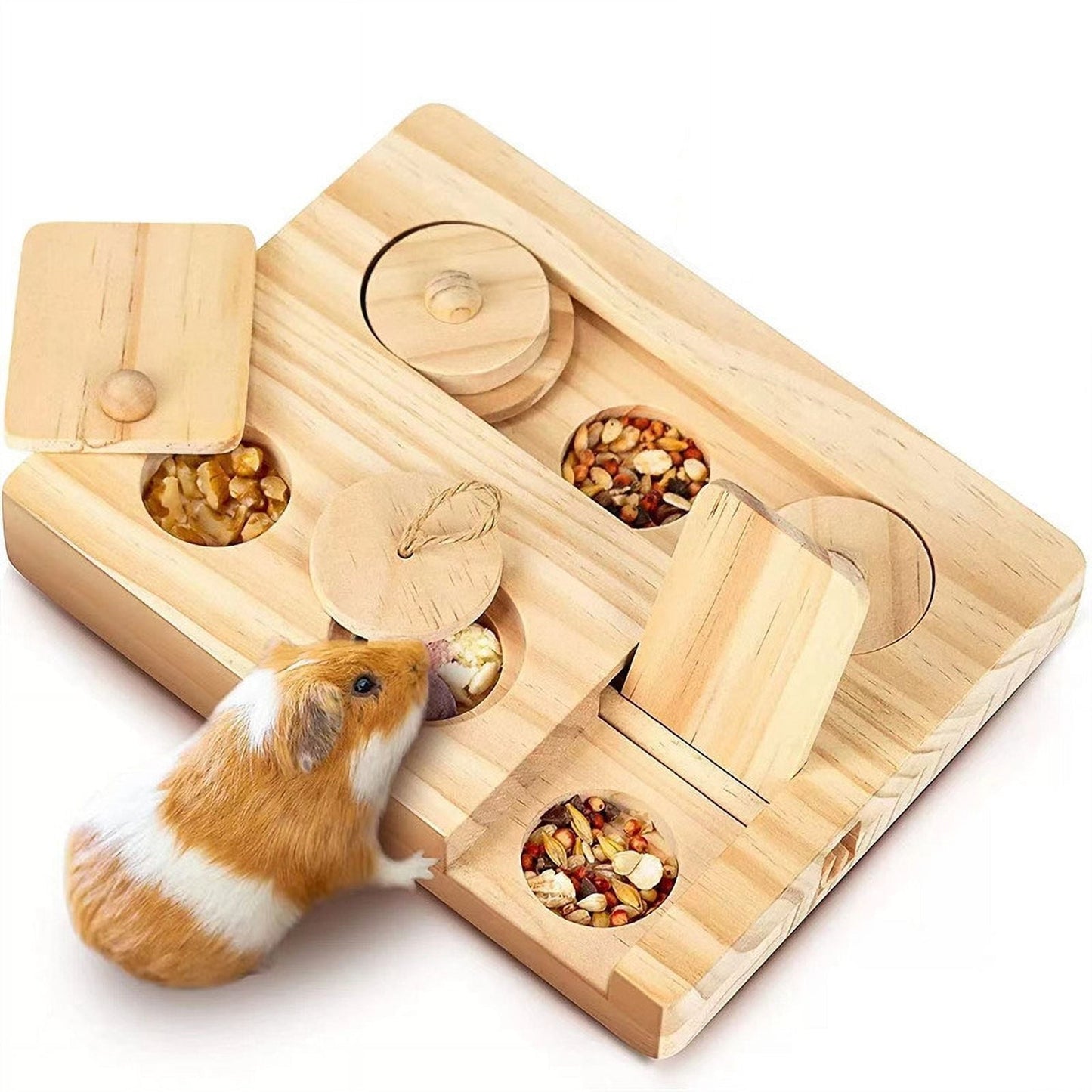 Pig Foraging Toys 6 In 1 Hamsters Wooden Interactive Enrichment Toys Dispenser For Small Animal Funny Toys For Rabbits Bunny And Gerbils