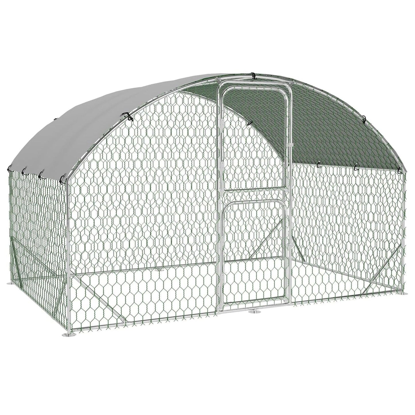 Pinypikaka Large Metal Chicken Coop, Dome Chicken Coop with Upgrade Tri-Supporting, Chicken Run with Double Door & Waterproof Cover, Large Chicken Coop for Outdoor Duck Rabbit