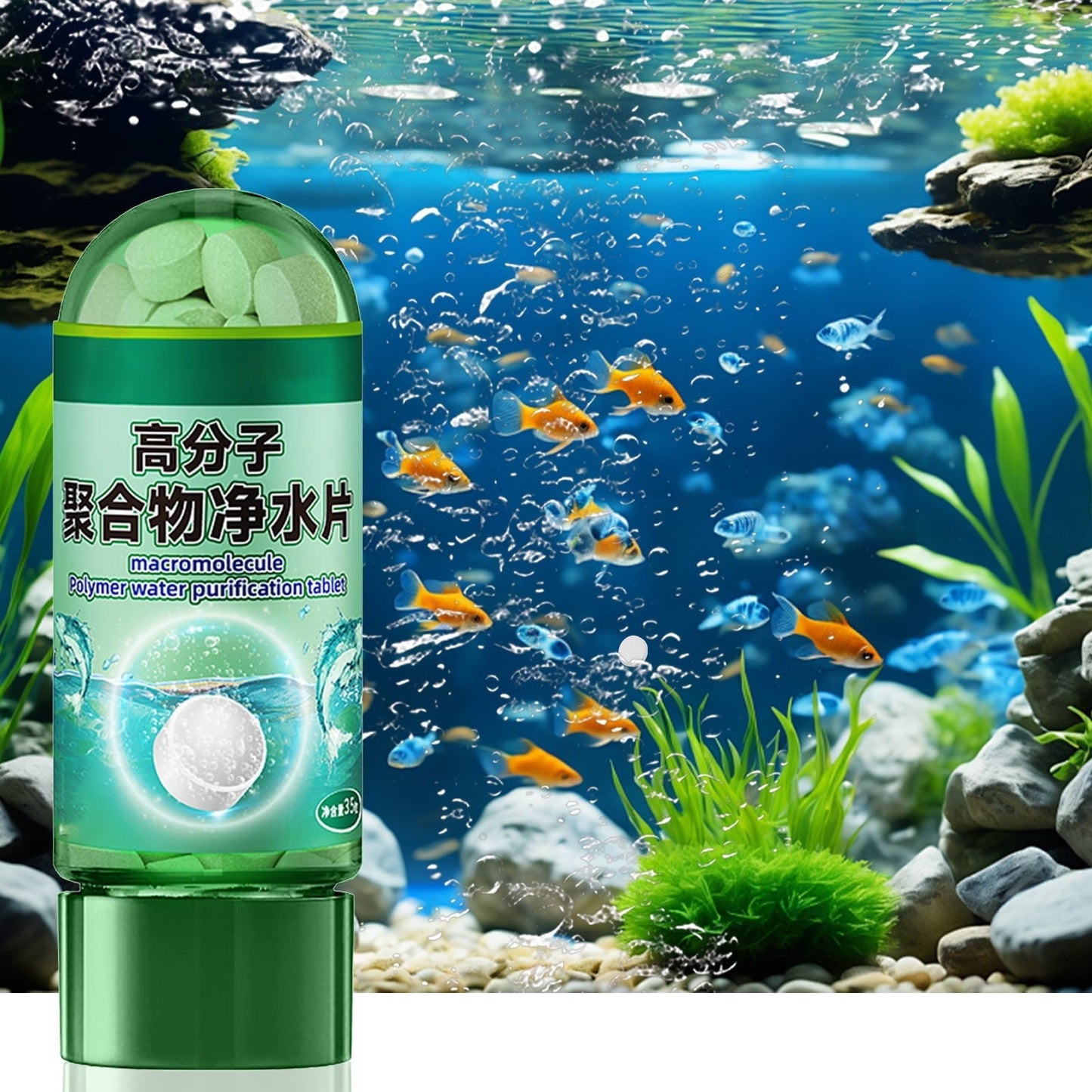 Polymer Water Purification Tablets for Fish Tanks - Fast Acting Water Clarifier, Removes Impurities & Odors, Safe for All Fish, Long-Lasting Clean, Easy to Use for Freshwater & Saltwater Aquariums
