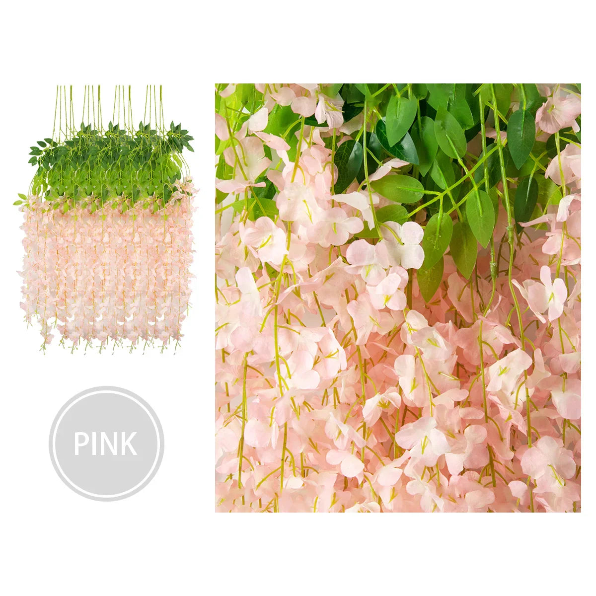 12PCS Silk Wisteria Vine Hanging Flowers