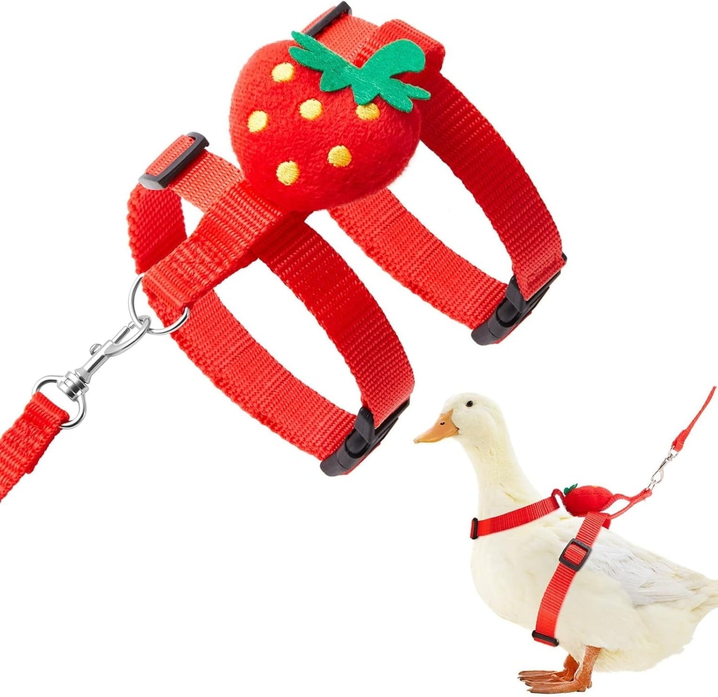 ShengVisions Small Animal Harness & Leash - Secure Outdoor Walking Gear for Ducks/Rabbits (Strawberry, XS)
