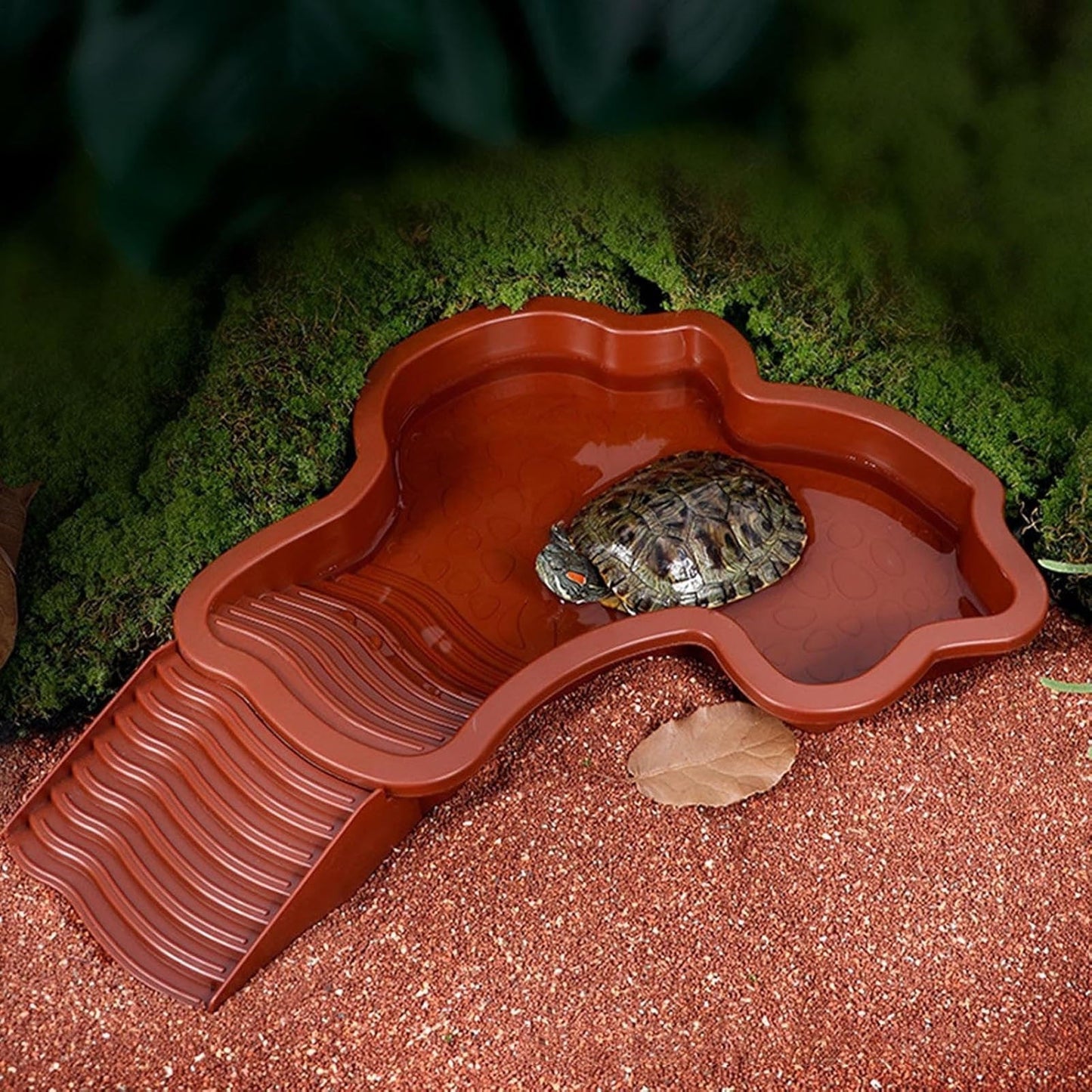 Turtle Water Bowl with Removable Ladder - Thickened Reptile Bathing Pool for Turtles Amphibians - Easy Assemble Spa Tank for Aquatic Pets Swimming Cleaning