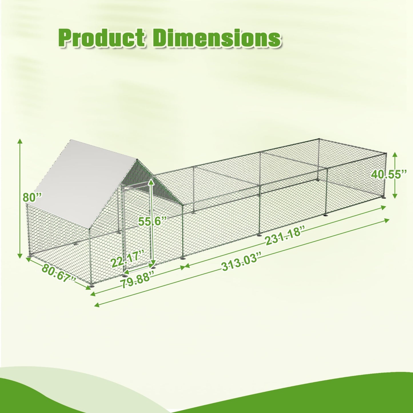 Coowa 26 FT x 6.7 FT Large Metal Chicken Coop Walk-in Run with Waterproof UV-Resistant Cover