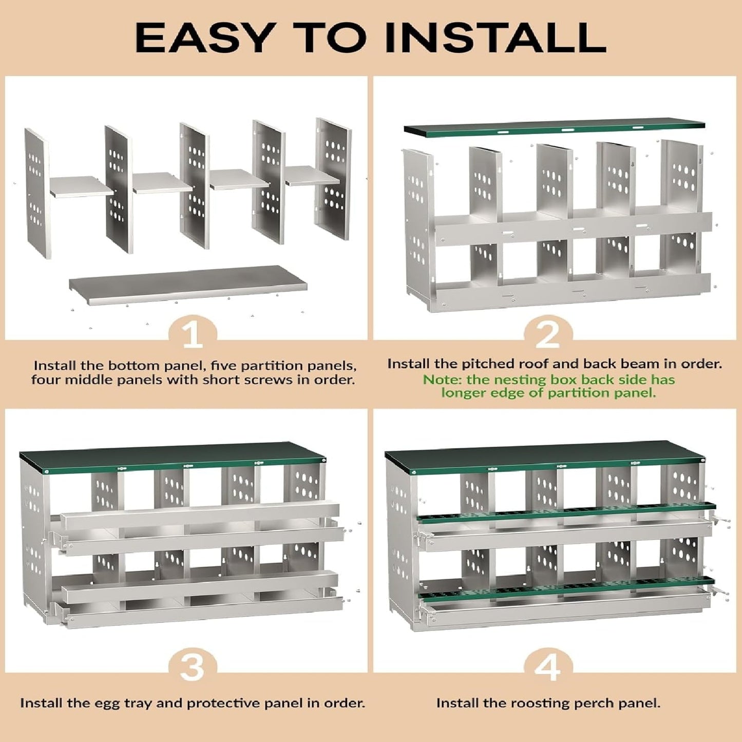 Metal Chicken Nesting Box for Laying Eggs, Rustproof Wall-mountable Roll Away Chicken Laying Boxes for Hens, Waterproof, Ventilated with Perch, 8 Compartments, Green