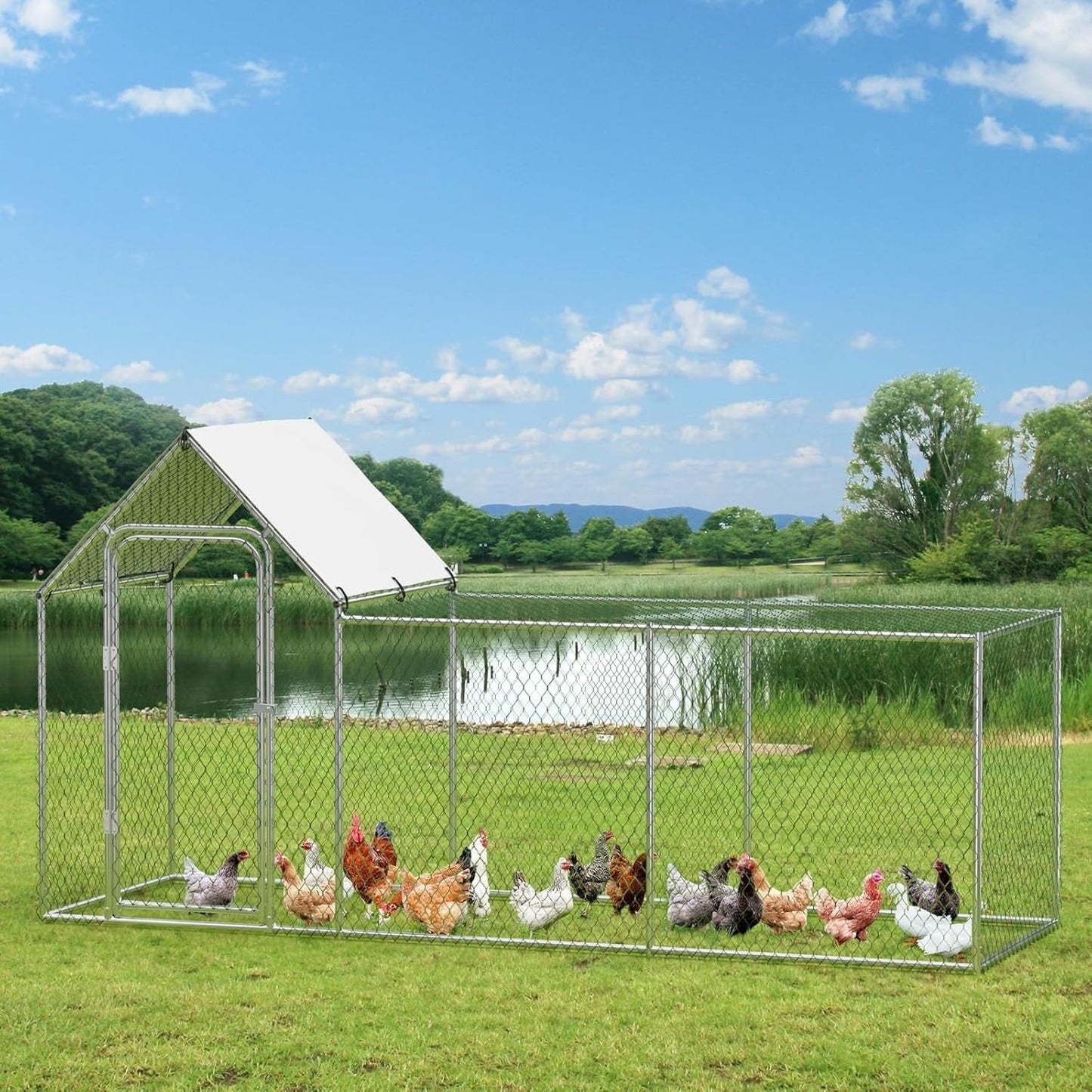 M optimized Metal Chicken Coop, Large Chicken Run with Waterproof and Anti-UV Cover, Walk-in Chicken Coop for 6/10 Chickens, Large Chicken Coop Run, 10'L x 3.3'W x 5'H