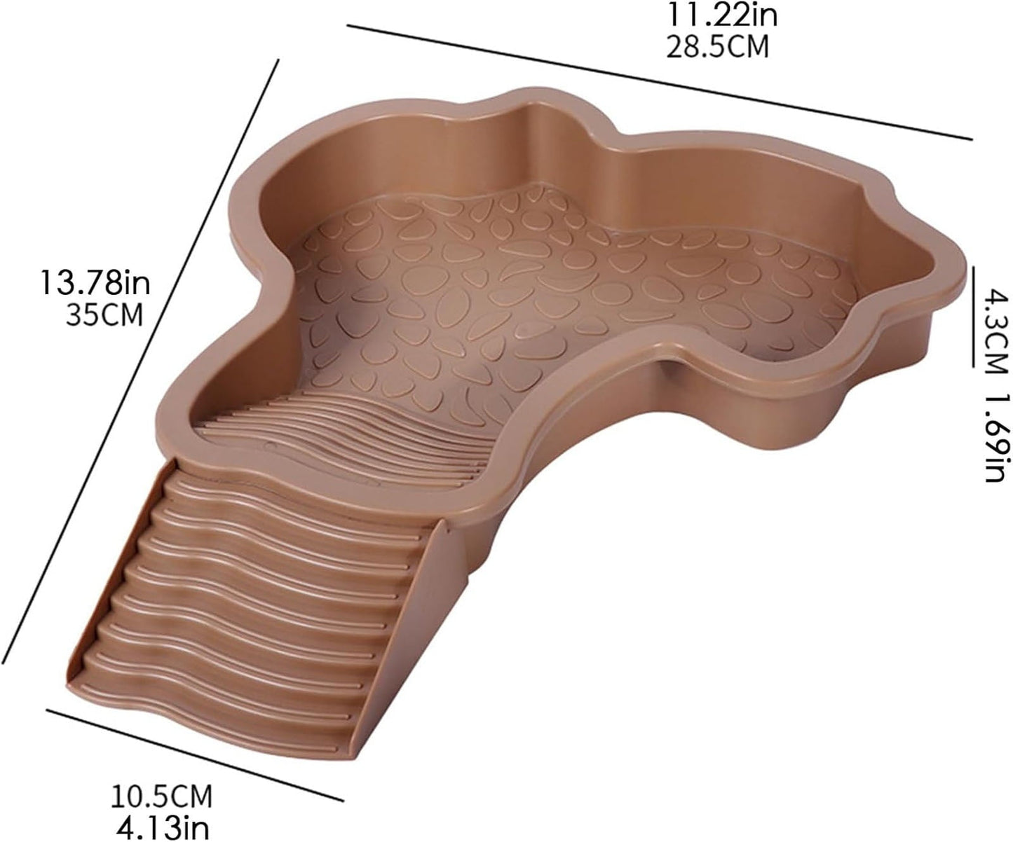 Extra Large Reptile Bathing Pool Reptile Feeding Dish Water Bowl with Ramp Turtle Bath Aquarium Ornament for Leopard Tortoise Scorpion Snake Turtle Lizard Bath (Brown Yellow)