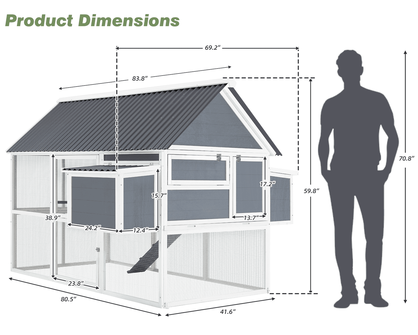 AECOJOY 84” Outdoor Chicken Coops for 10 Chickens Large Wooden Hen Chicken House, Walk in Chicken House with Run