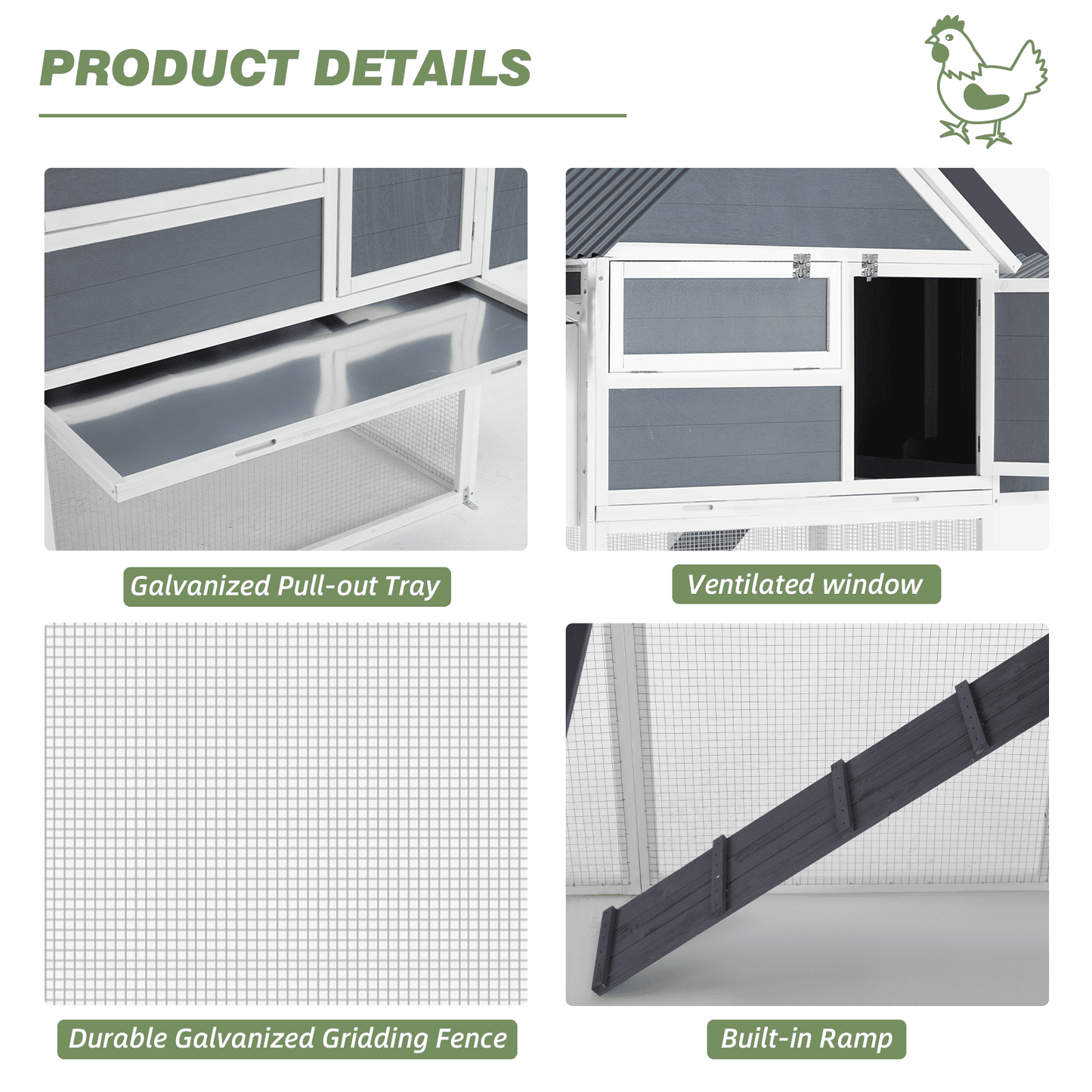 AECOJOY 84” Outdoor Chicken Coops for 10 Chickens Large Wooden Hen Chicken House, Walk in Chicken House with Run