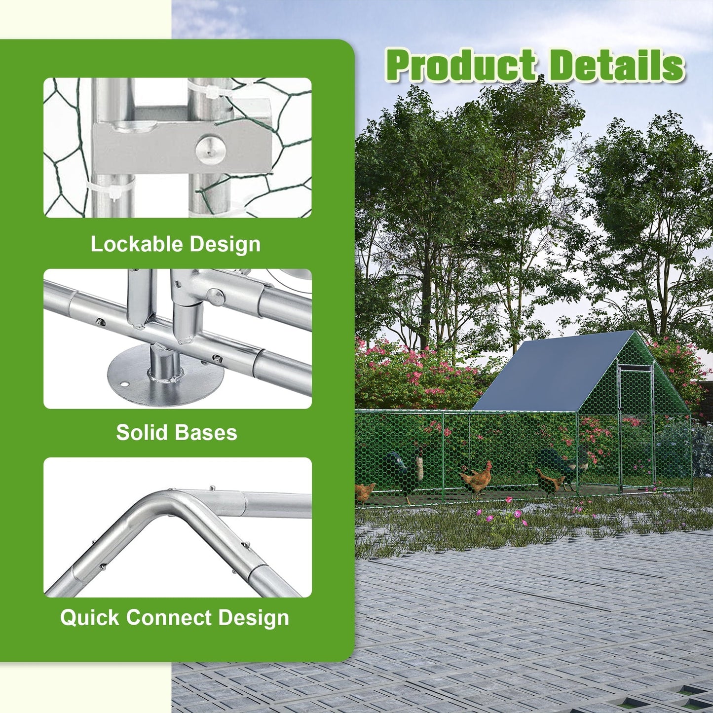 Coowa 26 FT x 6.7 FT Large Metal Chicken Coop Walk-in Run with Waterproof UV-Resistant Cover
