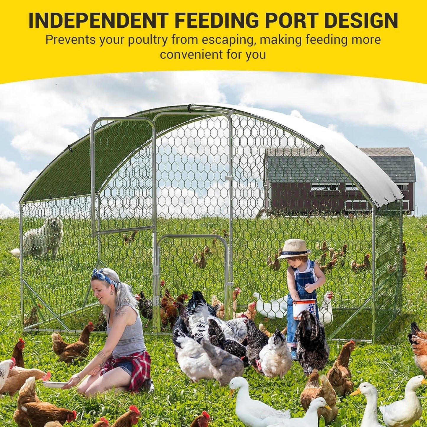 Large Metal Chicken Coop, Chicken Runs for Yard with Cover, Large Chicken Run with Double Door and Upgrade Tri-Supporting, Walk in Chicken Coop for Outdoor Farm Yard, 9.8' W x 6.5' D x 6.5' H