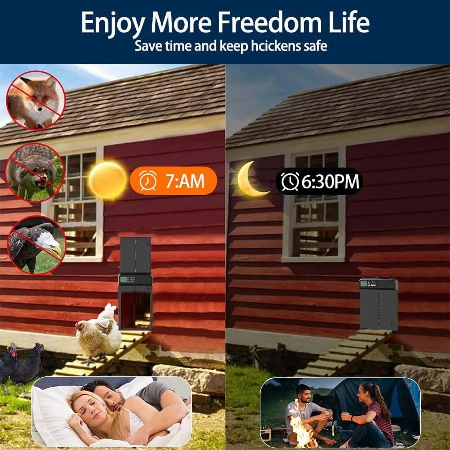 Automatic Chicken Coop Door – Battery Powered, LCD Display, Weatherproof & Safe, 2 Modes (Timer & Manual)